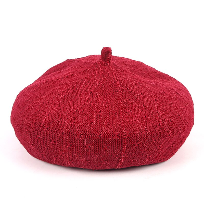 Mode Lente Zomer Vrouwen Knit Baretten Dames Solid Platte Pet Mode Gehaakte Franse Caps Sterren Schilder Hoed: Rood