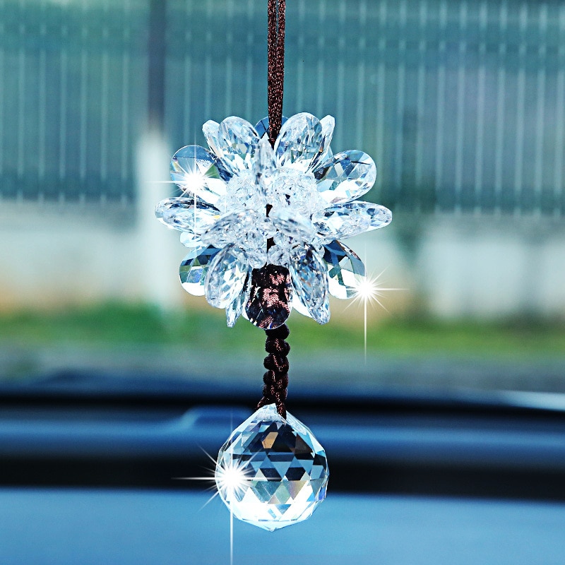 Pendentif de voiture Transparent cristal flocons de neige décoration Suspension ornements soleil receveur fleur suspendus garniture de noël: B Transparent 
