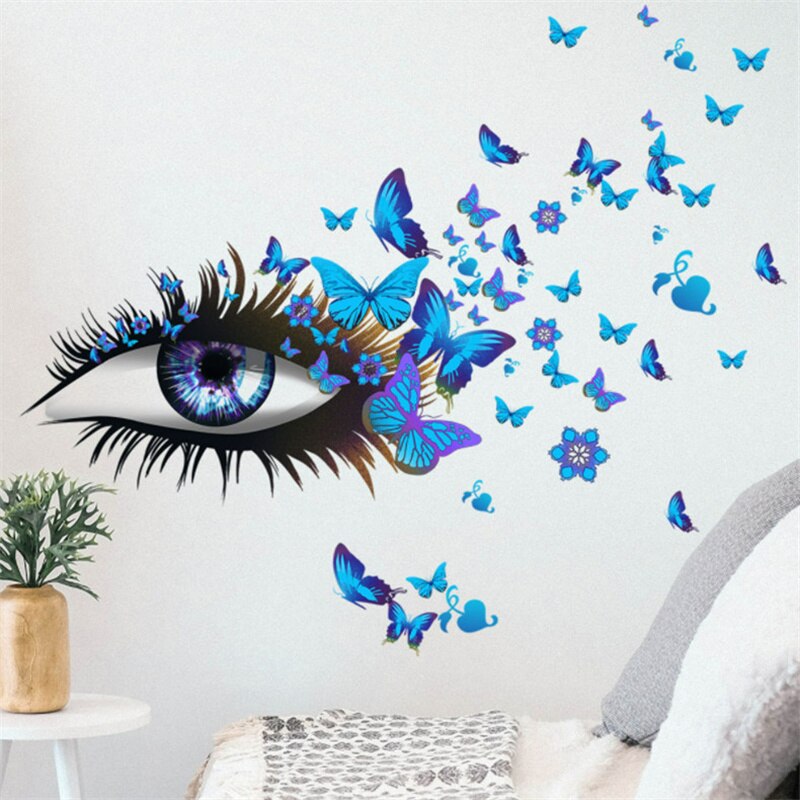 Mode Wimper Decals Art Muurstickers Mooie Levendige Eye Met Vinyl Vlinders Voor Home Woonkamer Slaapkamer Decoratie
