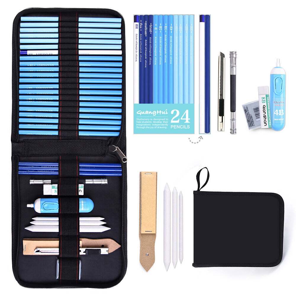 36Pcs Professionele Schets Potlood Set Professionele Schetsen Tekening Kit Hout Potlood Potlood Zakken Voor School Studenten Art Supplies