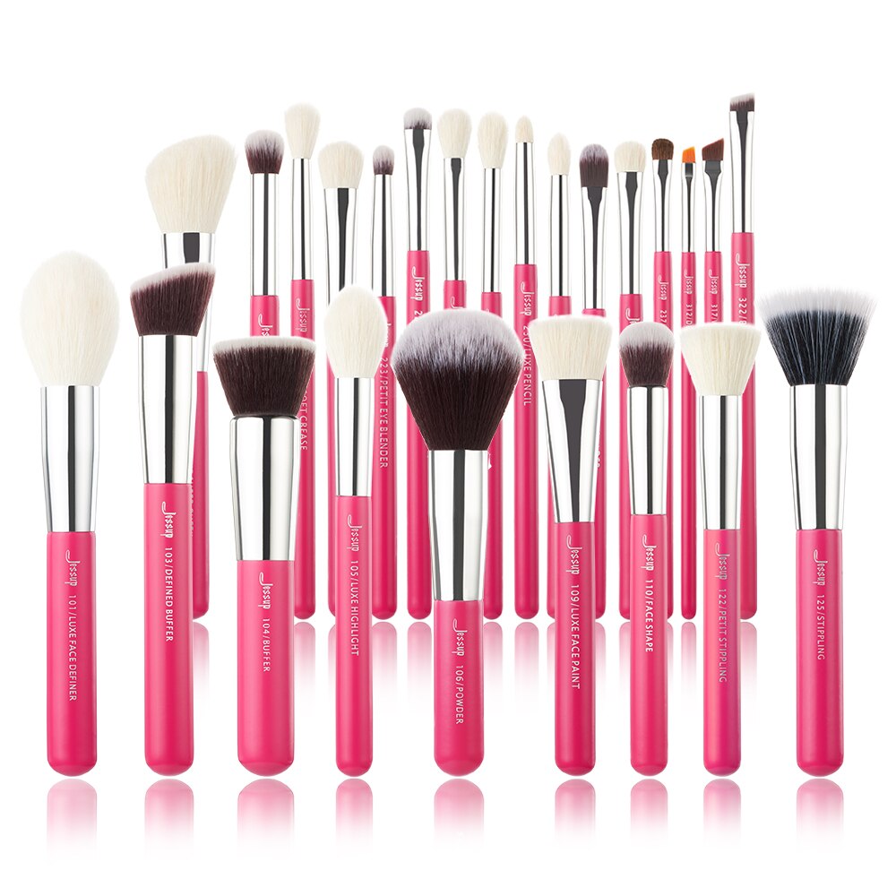 Jessup Ensemble de pinceaux de maquillage de fond de teint Rougir Cils pinceaux maquillage yeux poils naturels-synthétiques 6pcs-25pcs Rose-carmin / Argent: T195(25PCS)