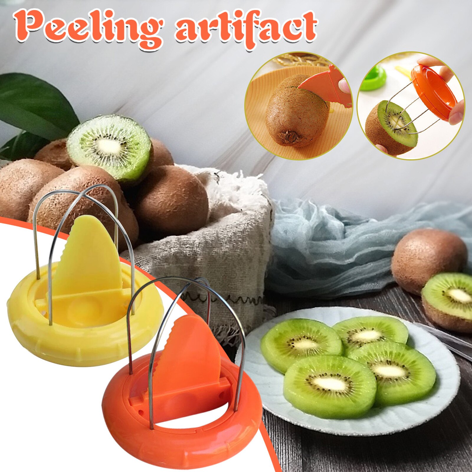 2Pc Fruit Dunschiller Snijden Kiwi Peeling Artefact Graven Kiwi Peeling Snijmachine Mes Kiwi Schil Snijgereedschap c50