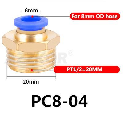 5 kpl pc pneumaattinen letkuliitin ilmakompressorin osat suora työntöpaineilmaliitin 1/2 " 1/4 " 3/8 " 1/8 " m5 uros -4 6 8 10 12: Pc8-04