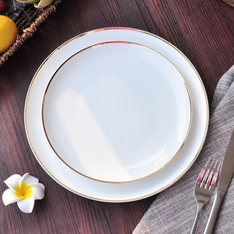 White Ceramic Tableware Bone Porcelain Dish Plate The Colour on The Plate Dinner Plate Flat LIDS, Jingdezhen Pure White Dish