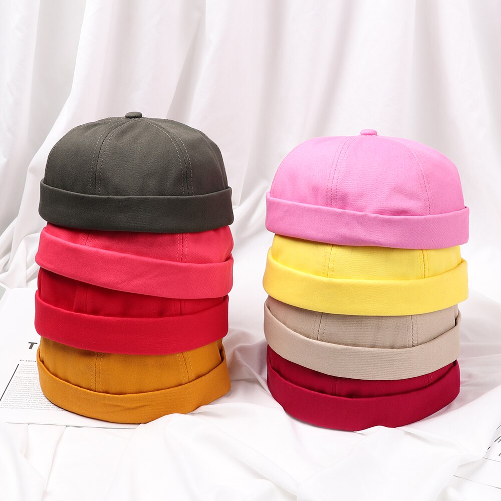 Sombrero Brimless para hombres y mujeres, capó ajustado de algodón, gorra de Skullcap roja pequeña juvenil, gorra sin visera negra para verano, boina de reloj marinero Docker