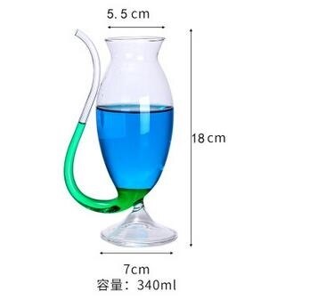 Tasse en verre de Vampire avec paille intégrée pour jus, verre de vin , tasse de verrerie transparente avec Tube de paille pour H: 340ml