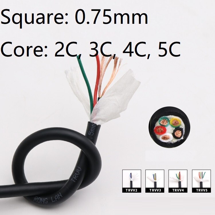 Cable TRVV cuadrado de 0,75mm, Cable Flexible de PVC blindado, pasadores conductores de cobre, 2, 3, 4, 5 núcleos, cadena de arrastre resistente a la flexión, Cable de alimentación