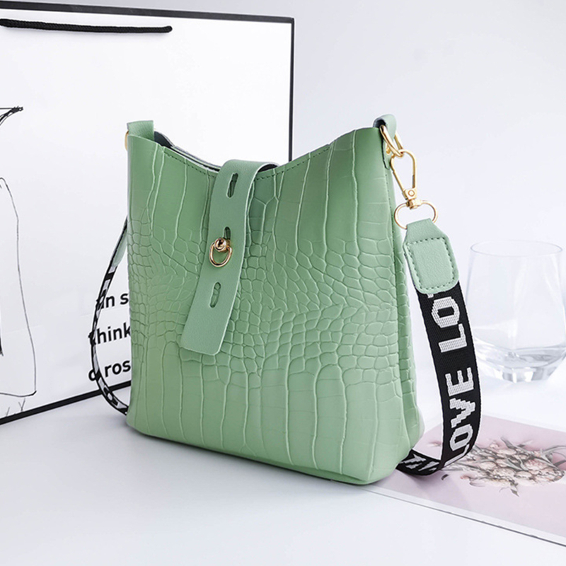 Crocodile Messenger Bags For Women Luxury Ladies Handbags Bucket Bag Pu Leather Crossbody Shoulder Bag Female: GRAY