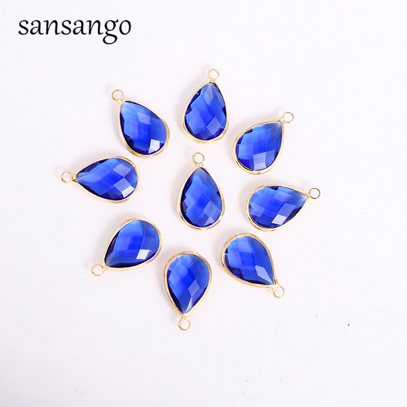10 unids/lote de dijes de gota de agua, colgantes de aleación de cristal, pendientes DIY, collar para accesorios de fabricación de joyas: Color amarillo dorado claro