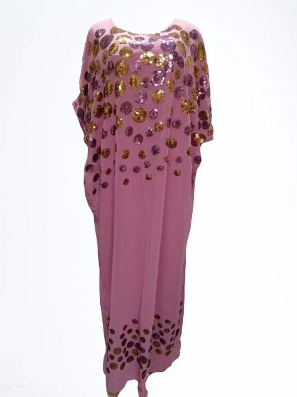 Vestidos africanos para mujer, holgado africano, manga , Vestido largo de talla grande de poliéster, novedad de 3/4: Rosa