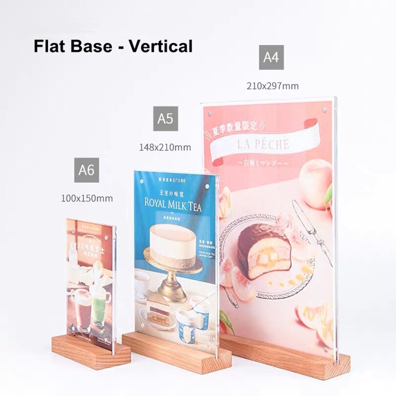 A5 – carte de tente de Table verticale transparente, pour Restaurant en bois, en plastique, en acrylique, porte-Menu Vertical, porte-signe en papier, présentoir: 1