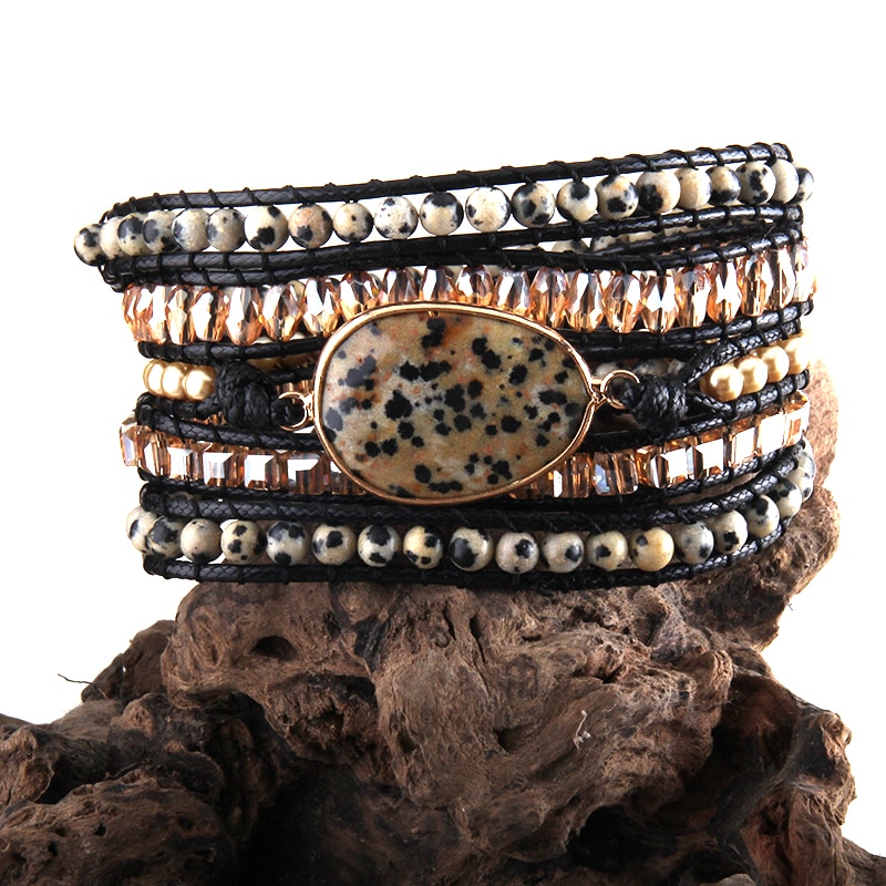RH Neue Boho Armband Vegan Schnur Natürliche Steine Charm 5 Stränge Woven Wrap Armbänder
