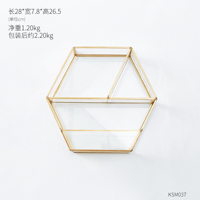 Hexagon metallglas väggmonteringsrum heminredning vardagsrum sovrum modern enkel vägghylla geometrisk hylla: A
