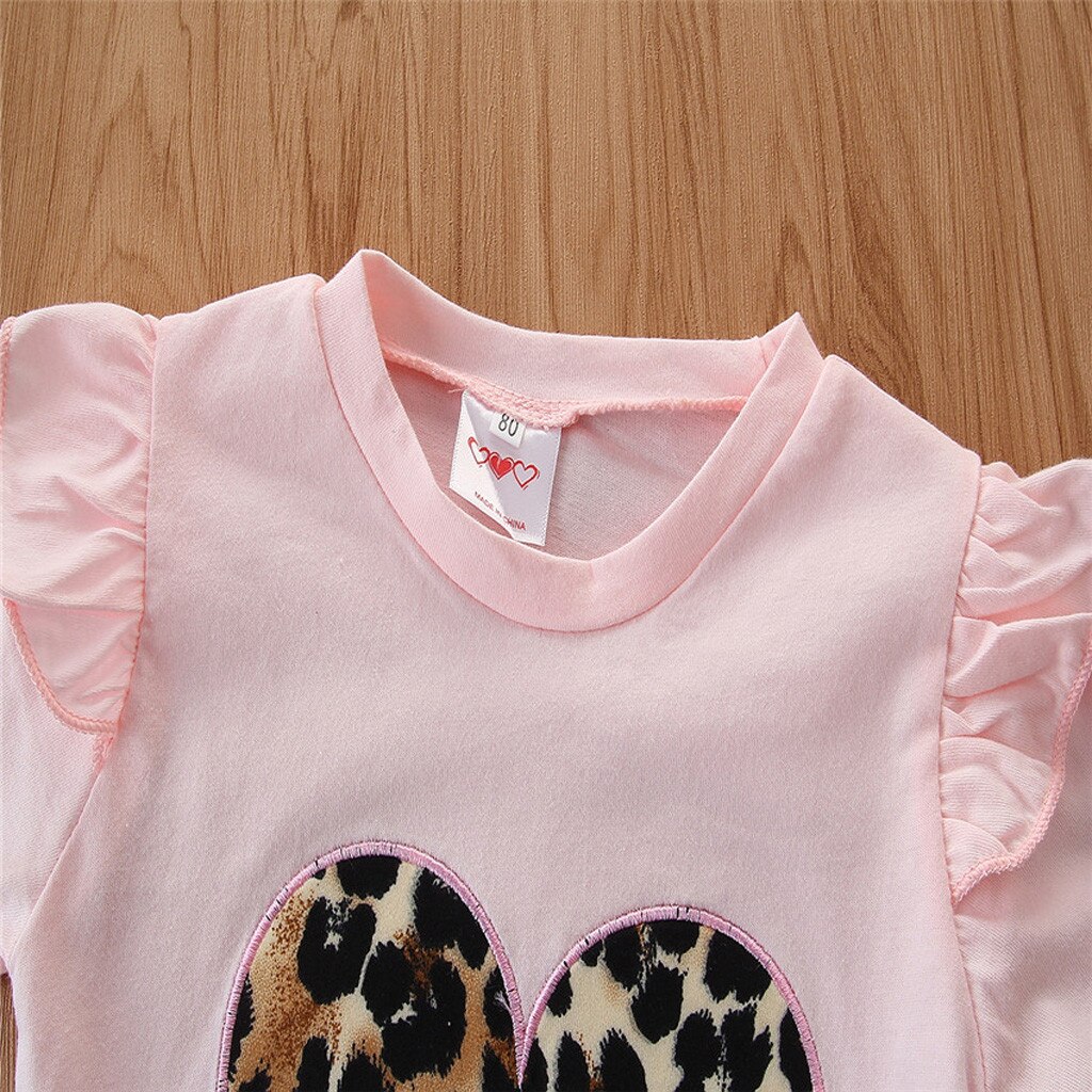 Autunno abbigliamento per bambini del vestito delle ragazze di modo di amore della camicia a maniche lunghe + pantaloni di stampa leopardo + set fascia dei capelli rosa детская одежда 50 *