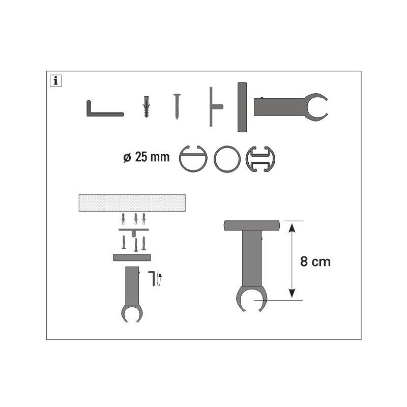 D25mm Plafond Beugel 8Cm, Gordijn Accessoires Beugel Voor Raamdecoratie
