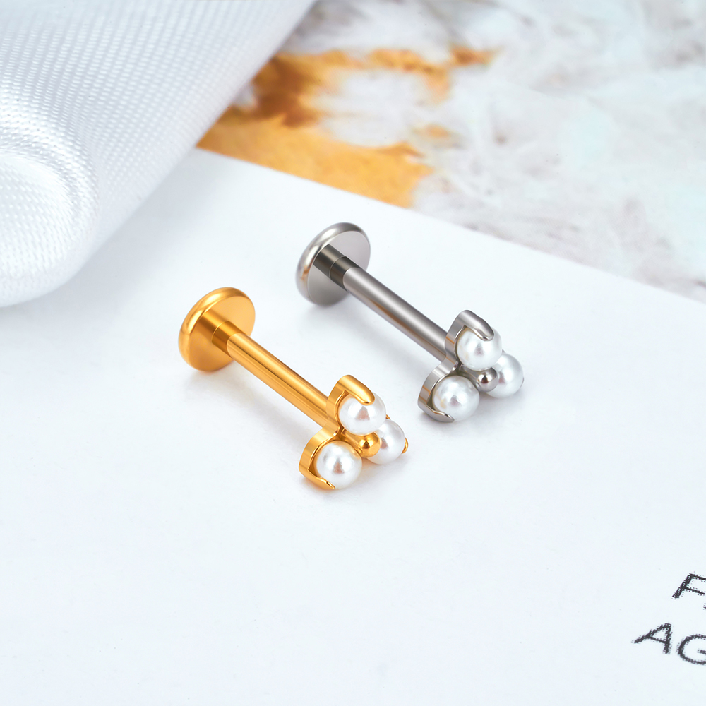 OUFER Piercing Labret Titane Fileté Intérieur 16G - Bijou Push-in CZ Clair, Compatible Helix, Tragus, Conch, Lèvre