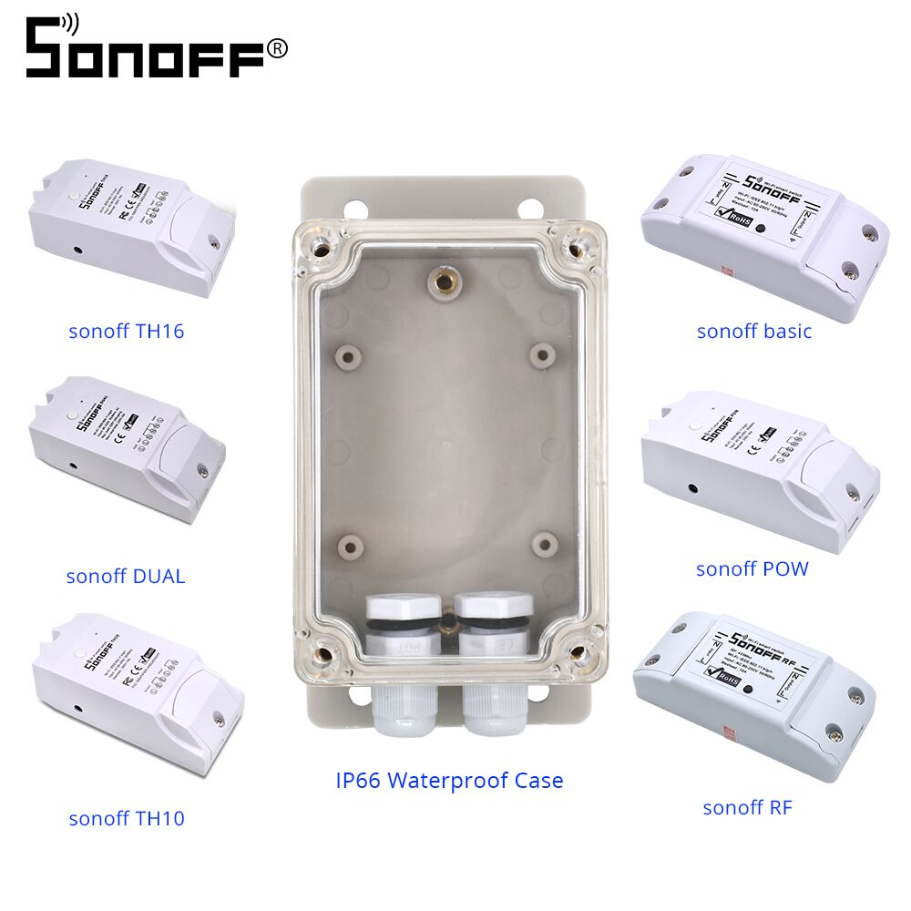Sonoff basic rf  th16 th10 pow dual wifi switch  ip66 vandtæt cover case samledåse vandafvisende til smart hjemmeautomatisering
