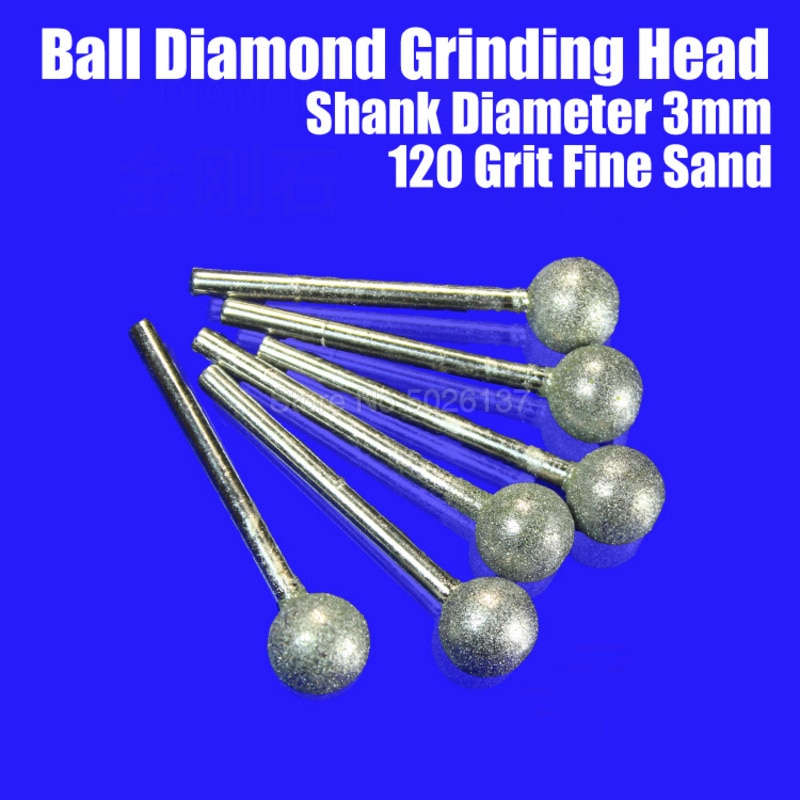 1Pcs Diamond Grind Needle Head Cutter Jade Carve Precision Engrave Rotary Spherical Burr Round Ball Burrs Grinding Tool