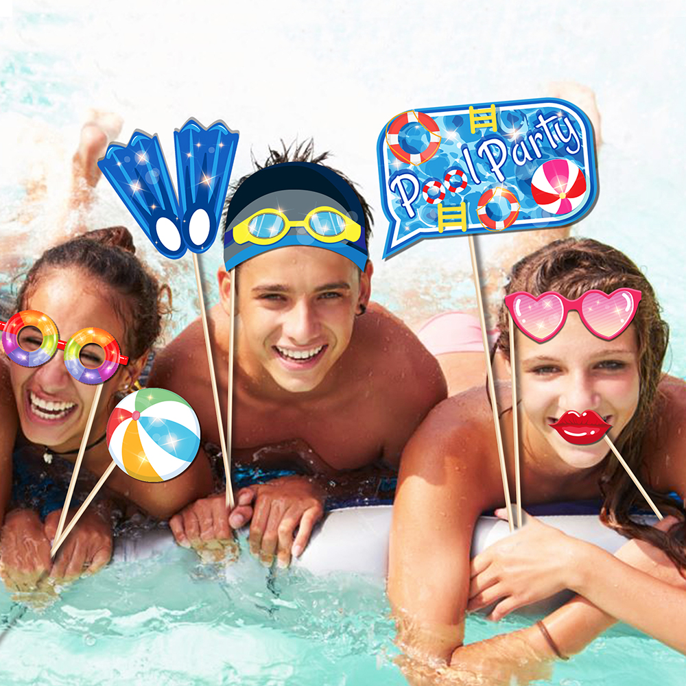 25Pcs Hawaii Summer Time Swimming Pool Fruit Happy Birthday Party Paper Photo Booth Props Kids Baby Shower Party Decorations
