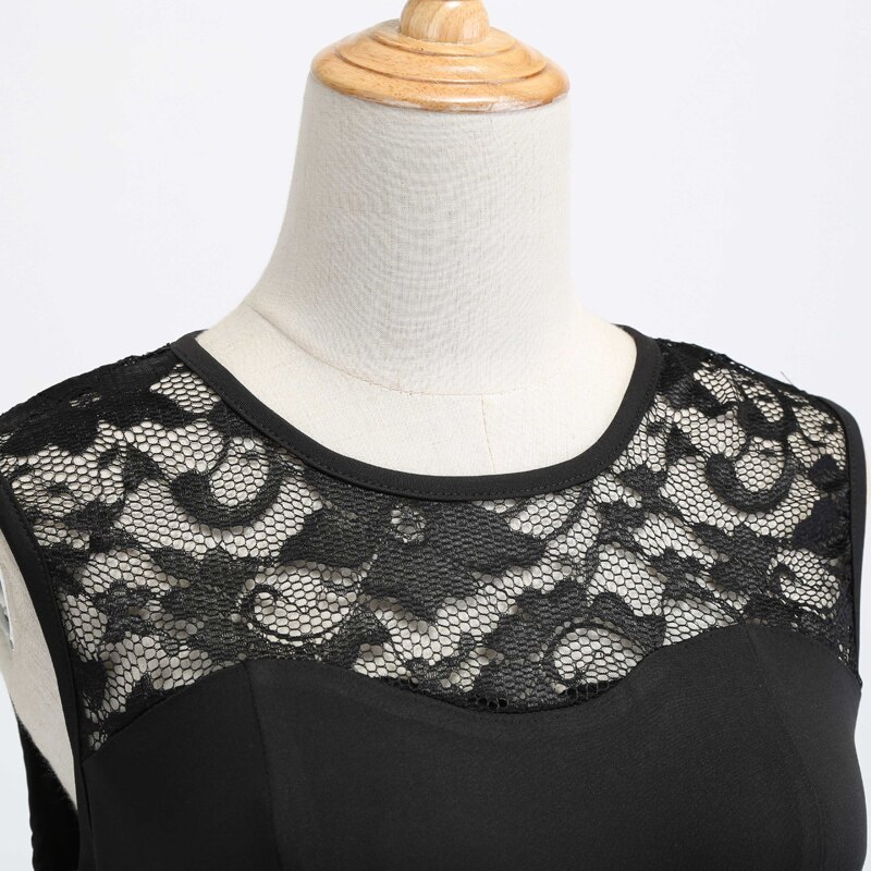 Tonval Black Floral Print Contrast Lace Sweetheart Dress Women Sleeveless A Line Party Skater Vintage Dresses