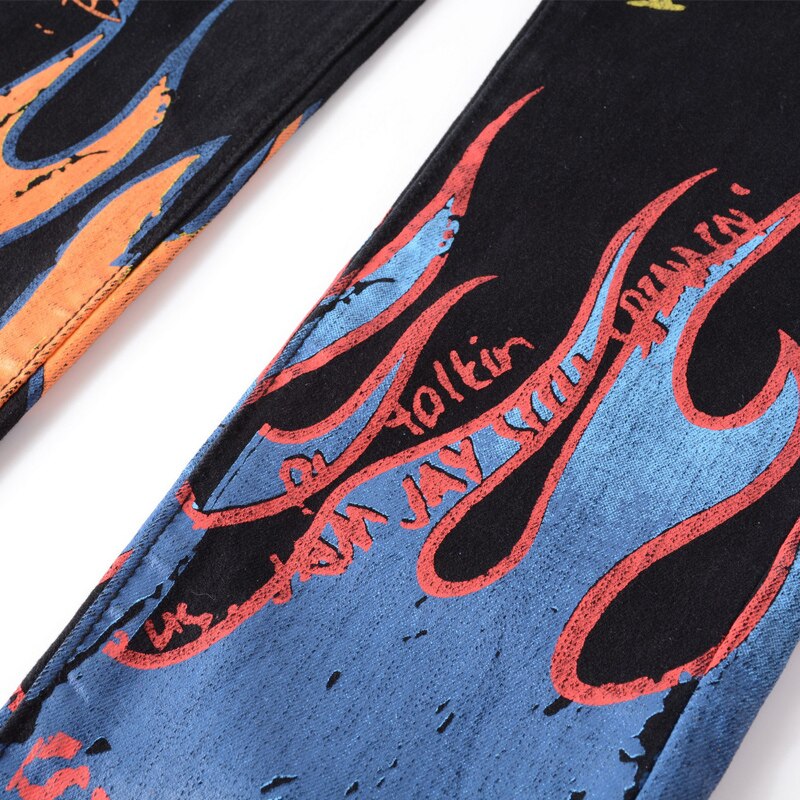 Streetwear heren jeans slim fit elastische persoonlijkheid bedrukte jeans heren nachtclub punk kokerbroek hiphop jeans