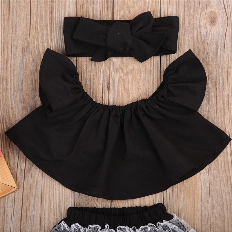 3 stuks baby meisjes ruches off shoulder top tank + kwastjes shorts + hoofdband outfit zonnepak zomerkleding set