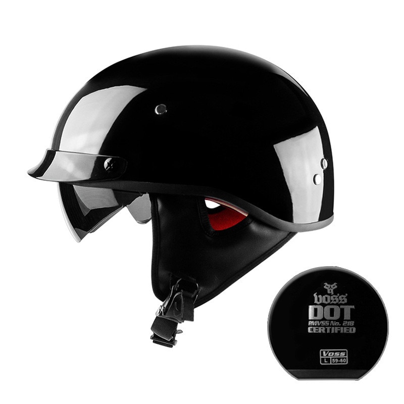 Verkoop Motorhelm vintage Half Gezicht Helm Retro Duitse Chopper Cruiser gloss Black helmen cascos para Voor DOT