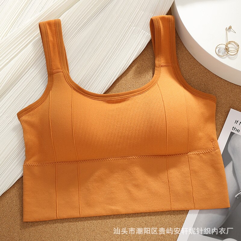 Vrouwen Katoenen Ondergoed Tube Tops Sexy Effen Kleur Top Push Up Bh Vrouwelijke Crop Top Sportbeha Tank up Sexy Lingerie: turmeric