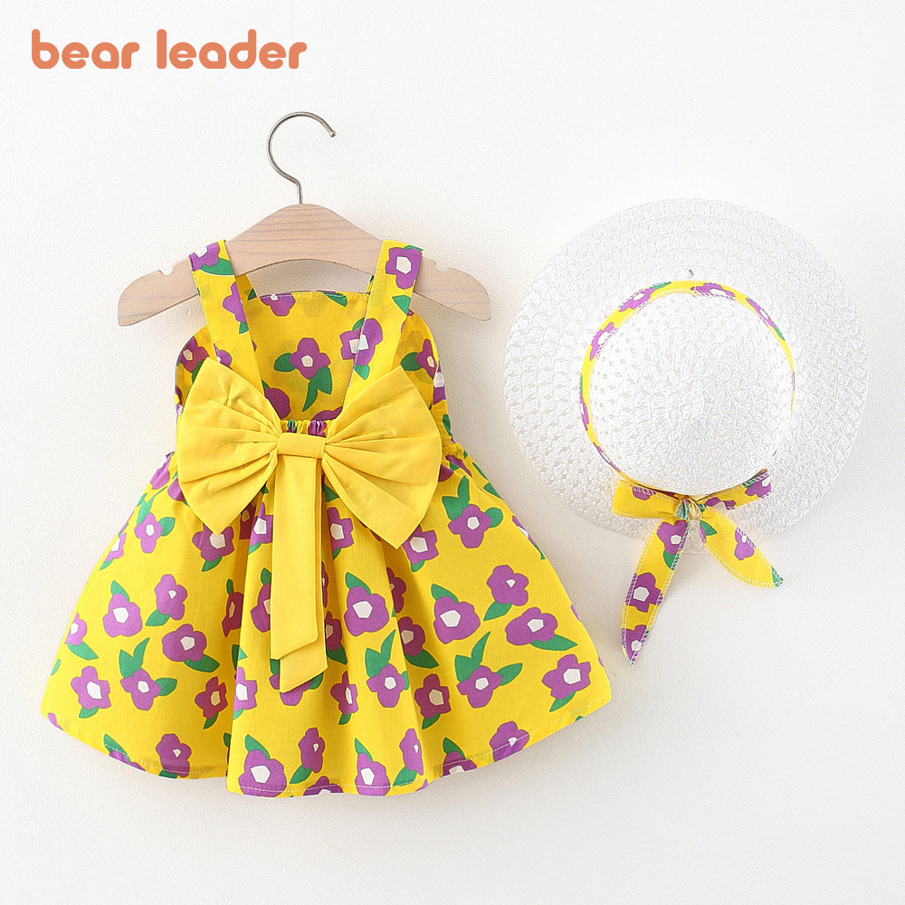 Orso Learder floreale 2 pezzi neonata abiti estivi vestito da principessa ragazze carino cotone bambino fiori abiti + abiti da sole