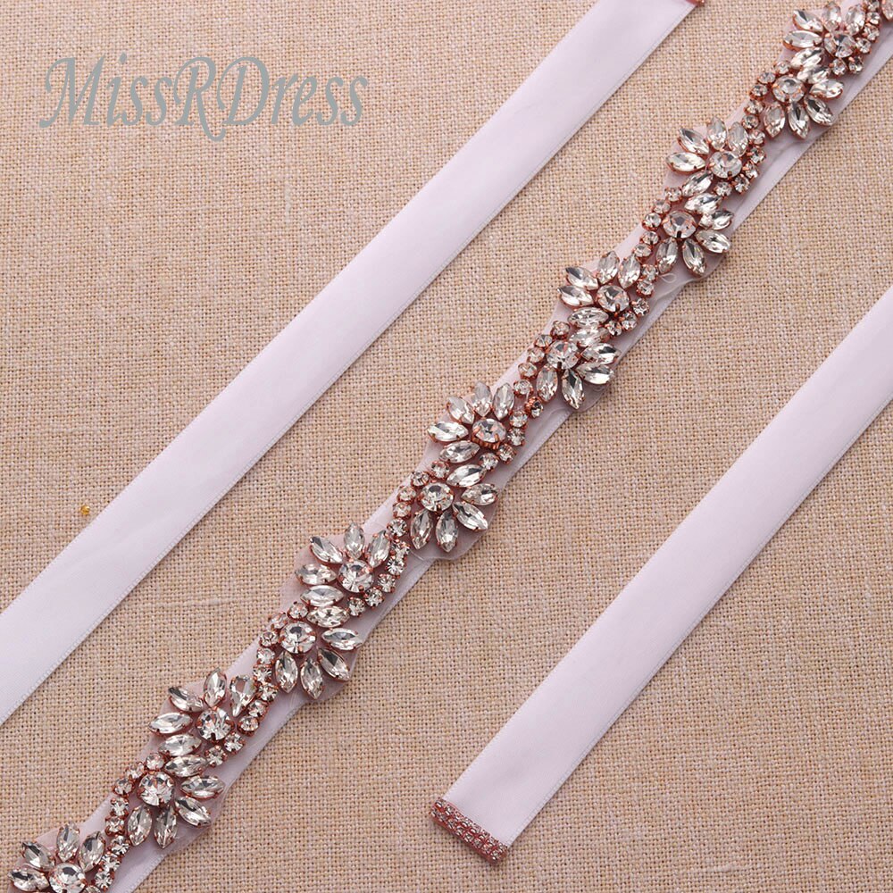 Missrdress 90cm lang krystal bryllupsbæltebælte roseguld diamant brudebælte rhinestones brudebælte til brudekjoler  jk816