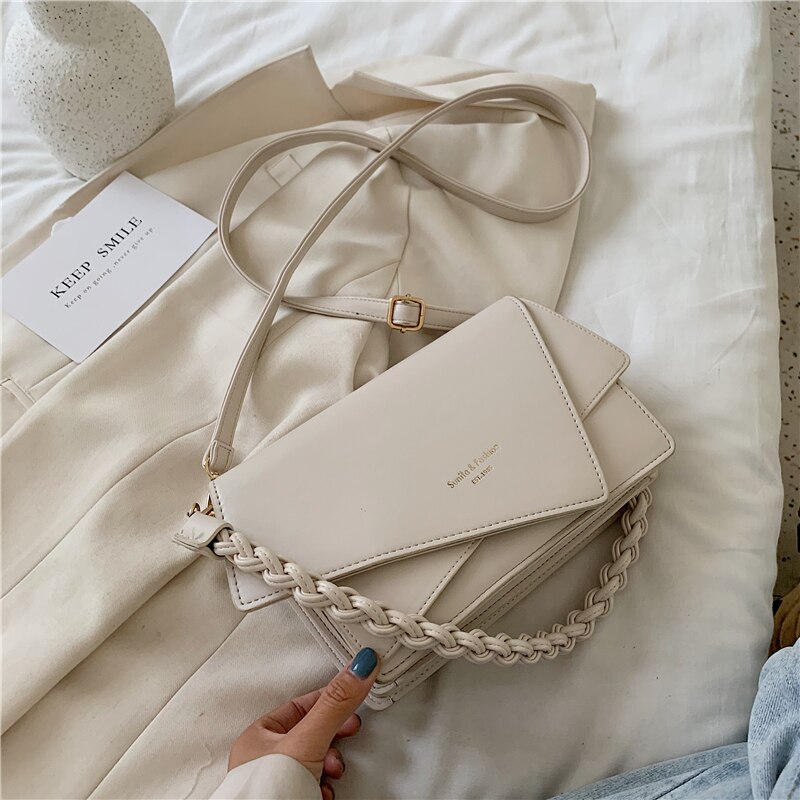 Ensfarget firkantet crossbody-veske pu lær dameveske reise skulder messenger bag: Hvit