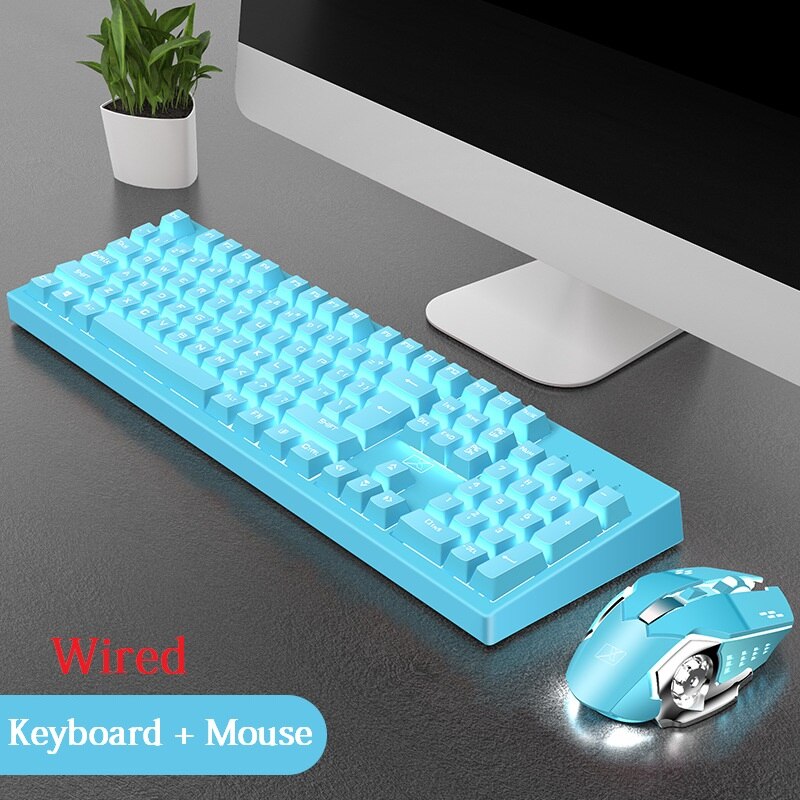 Gaming tastatur og mus 104 tastaturer med hvidt baggrundsbelyst mekanisk følelse tastatur og spilmus til bærbar pc gamer