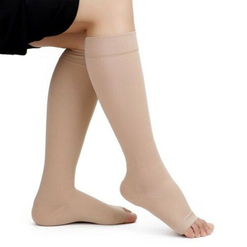 Bløde nylon sokker med høj kompression til knæ, anti-træthed åben tå støtte lange sokker plantar sport herre damestrømper s~xxl: Nøgen / Xxl