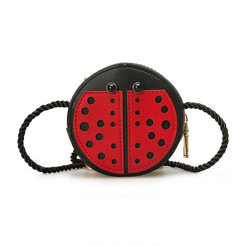Cartoon kleine meisjes jongens messenger bags lieveheersbeestje mini schoudertas crossbody pu leren portemonnee tas handtassen: Lieveheersbeestje