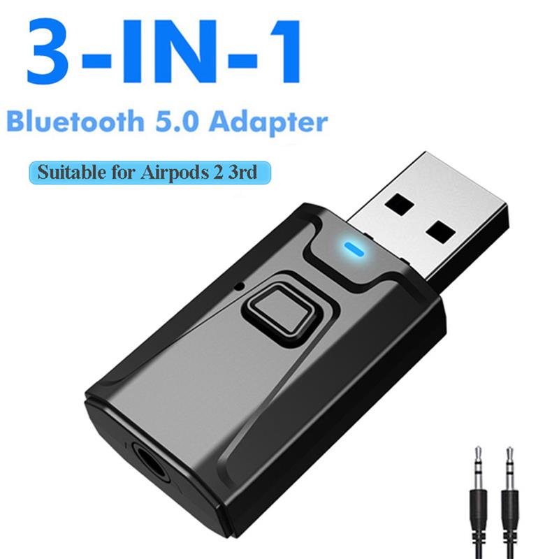 3 in 1 USB Bluetooth 5.0 trasmettitore ricevitore Mic EDR adattatore Dongle 3.5mm AUX per TV PC cuffie Home Stereo Car HIFI Audio