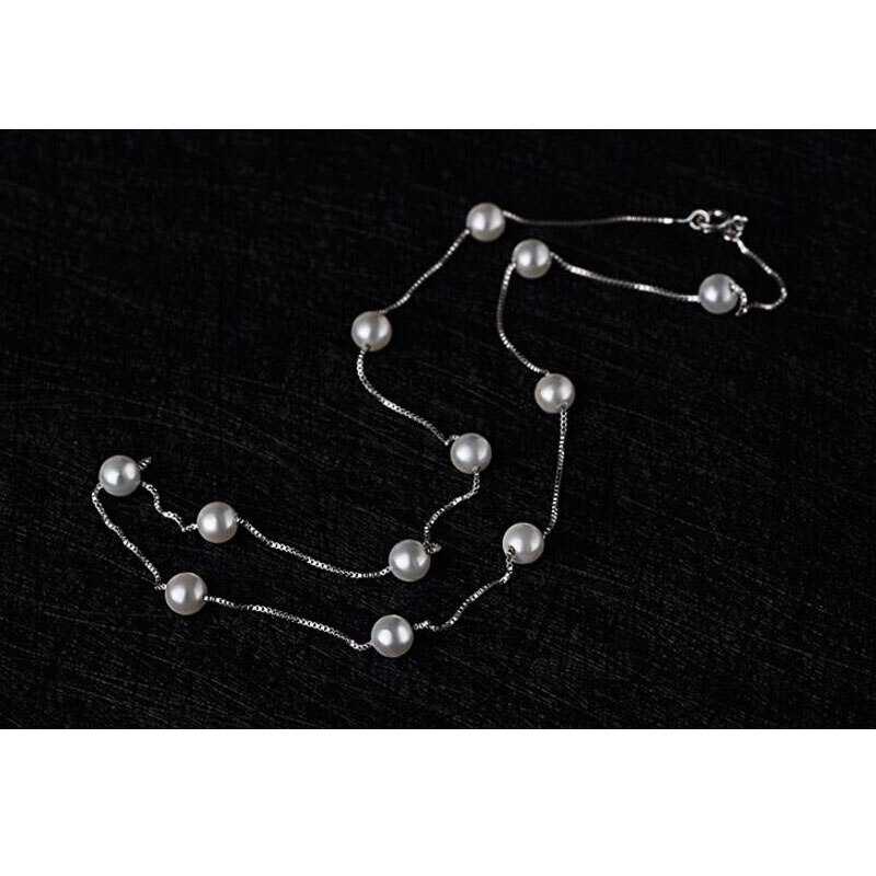 925 bijoux en argent Sterling 12 pièces 6mm perle boîte chaîne collier ras du cou kolye collares bijoux femme S-N54