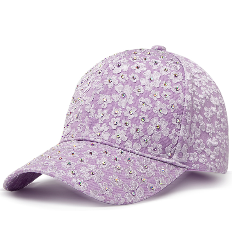 Cntang sommardam basebollkeps med strass och blombroderi, hattar med snapback-motiv, hiphop-keps med  y2k kepsar: Lila