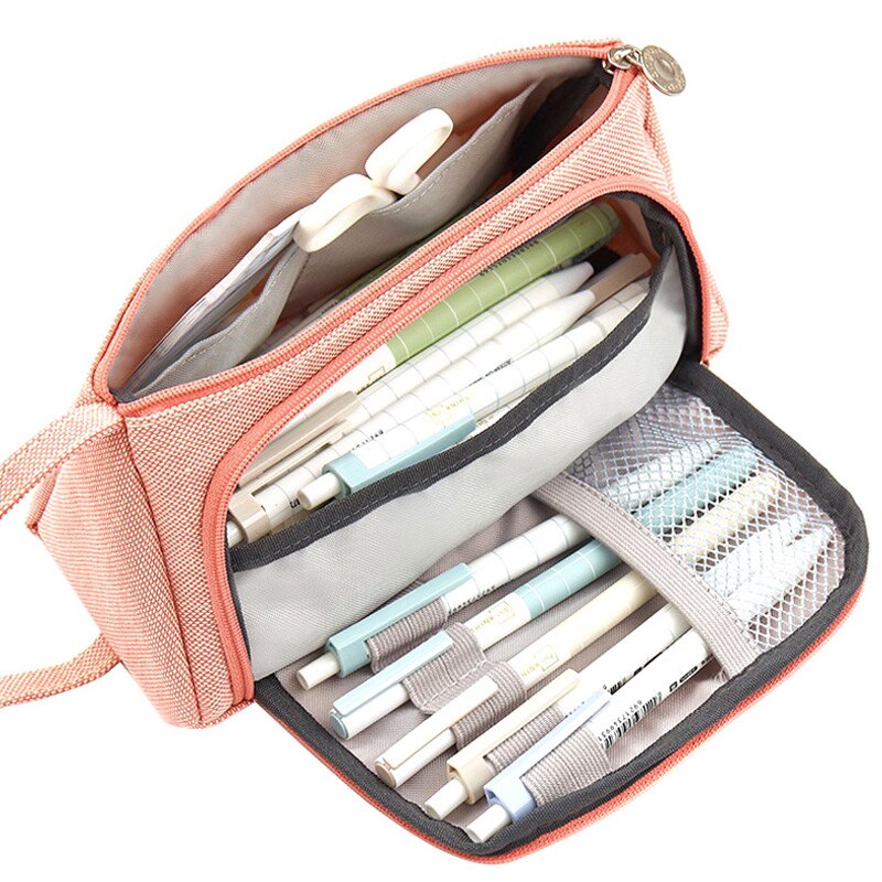 Women Cosmetic Bag Large Capacity Pen Cosmetics Storage Bag Canvas Pouch Pencil Stationery Case Holder For School Office: Pink