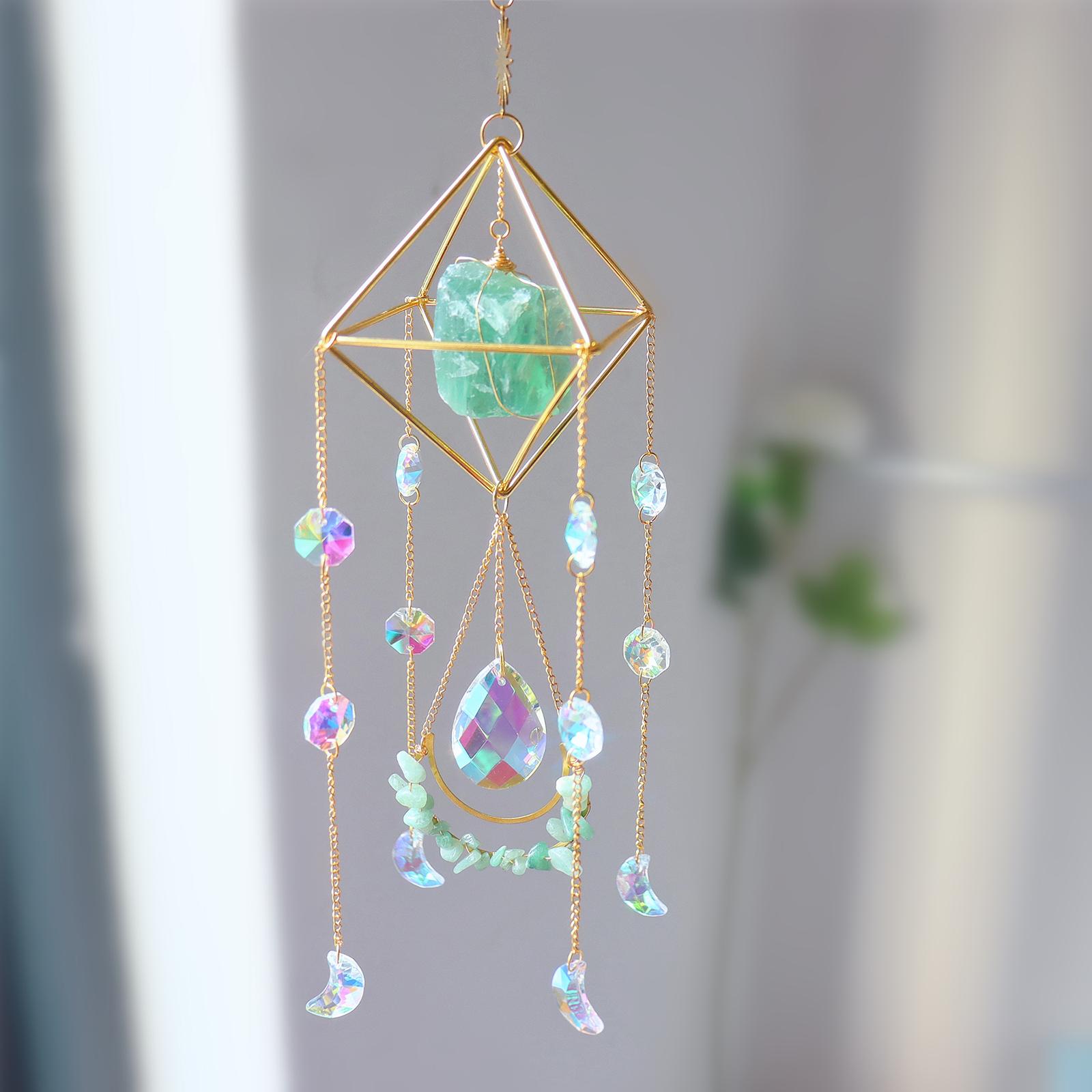 Crystal Wind Chimes Pendant Rainbow Maker Prism Ball Ornament Feng Shui Hanging for Christmas Party Car Home Decoration: Green
