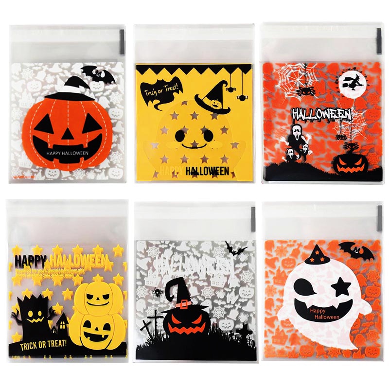 50 Stuks 10Cm Transparante Plastic Snoep Tas Happy Halloween Cookie Zak Cellofaan Pouch Bag Voor Birthday Party Halloween decor