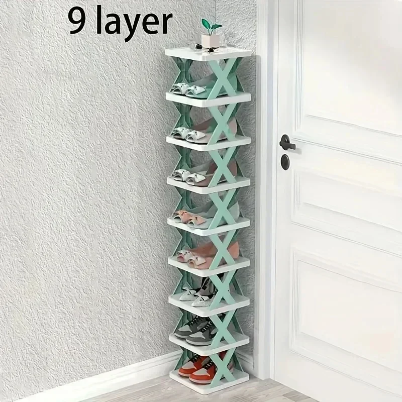 2-9 Tiers Vertical Shoe Rack with Shoe Bags, Adjustable Narrow Shoe Storage Organizer, Space Saving Stackable Tower Shelf: light yellow