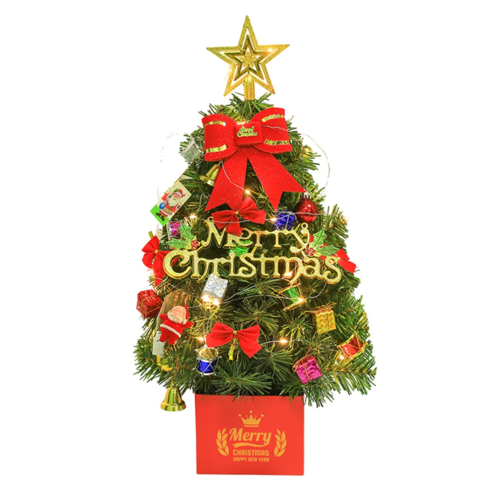 Glædelig jul 45cm mini juletræspynt gør-det-selv-pakke juledekoration lysende udstillingsvindue skrivebordspynt lille indpakning