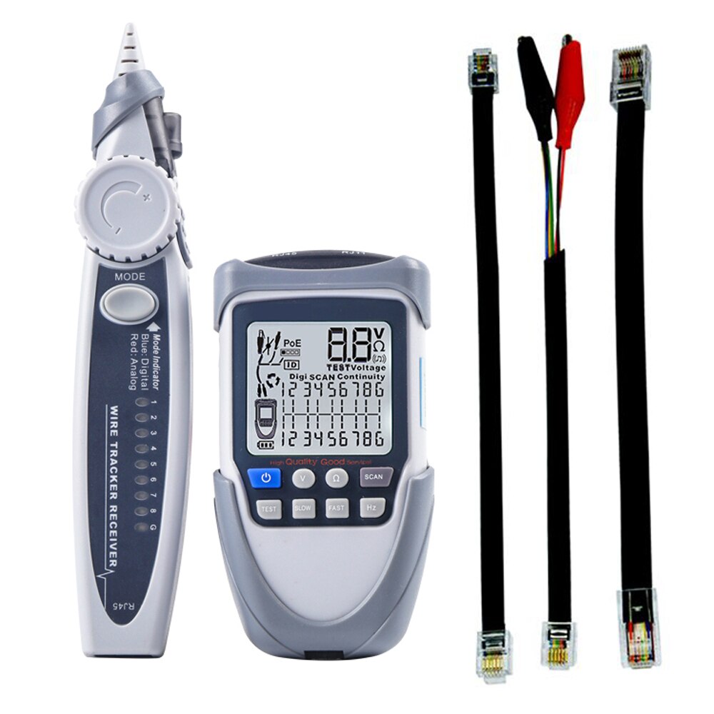 Network Cable Tester LCD Screen Display Digital Wire Trackers Continuity Battery Voltage Polarity Checking POE Test Cable Tester