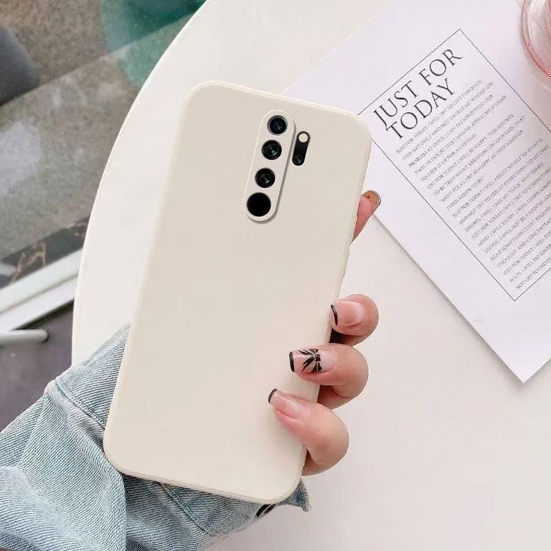 Funda de teléfono cuadrada de silicona líquida para Xiaomi Redmi Note 5 6 7 8 9 9s 10 10s Pro fundas traseras mate: Neopreno / BLANCO