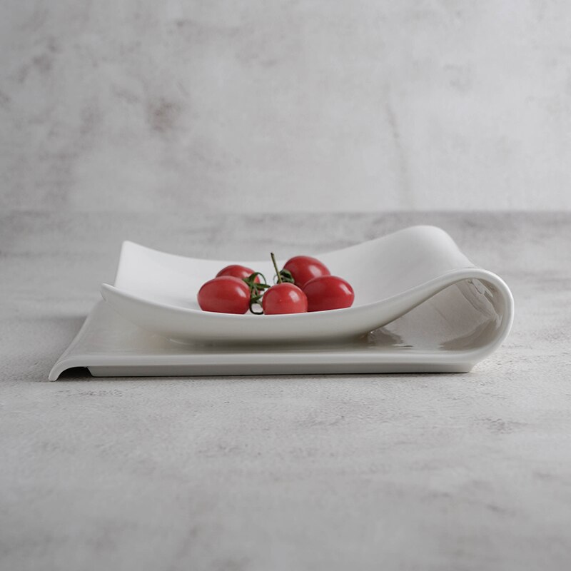 Assiette pliante carrée en céramique, assiette de fruits et desserts, assiette créative européenne, assiette de petit déjeuner, assiette de légumes froids