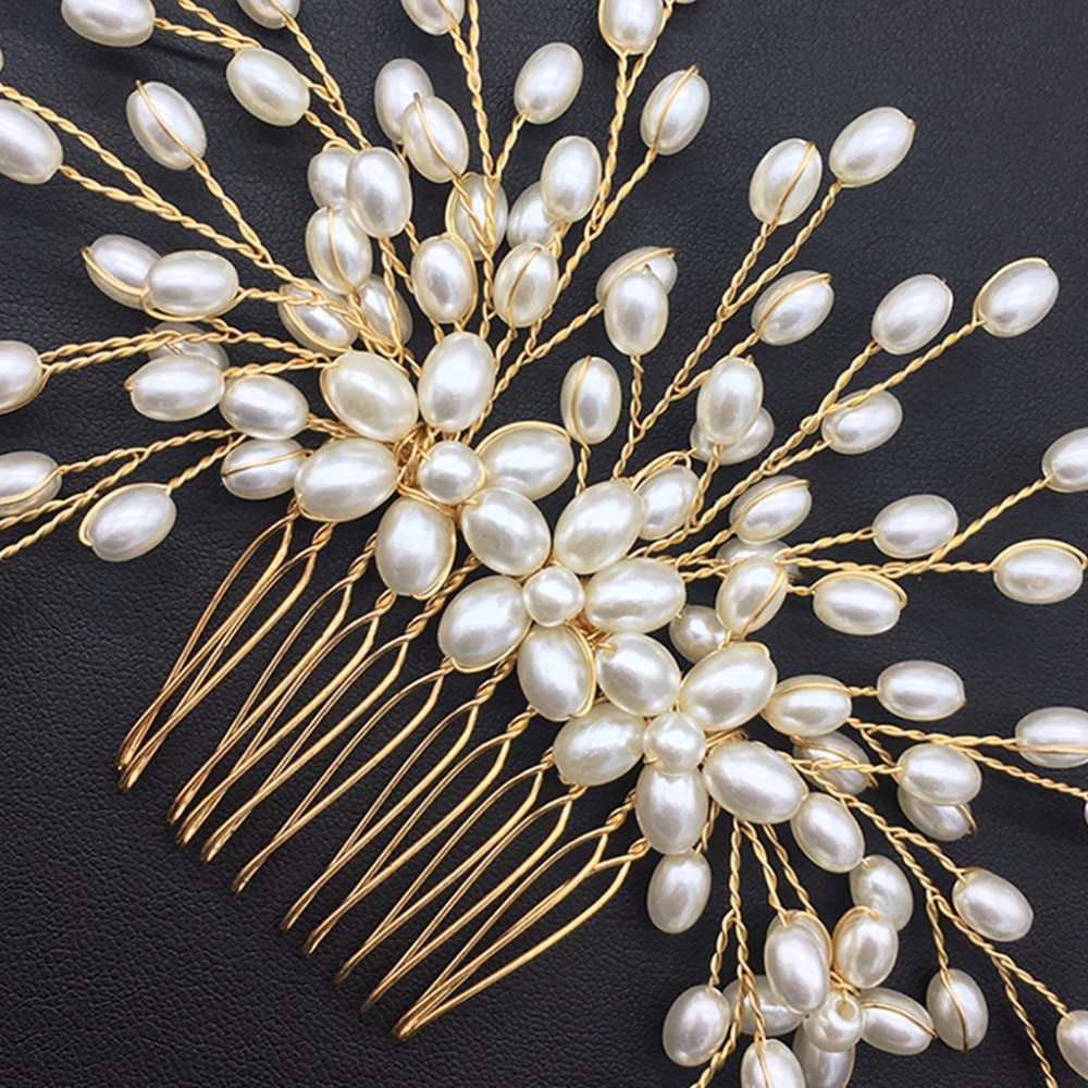 JAVRICK 15cm Bride Comb Wedding Handmade Pearl Bridal Women Headwear Jewelry Hair