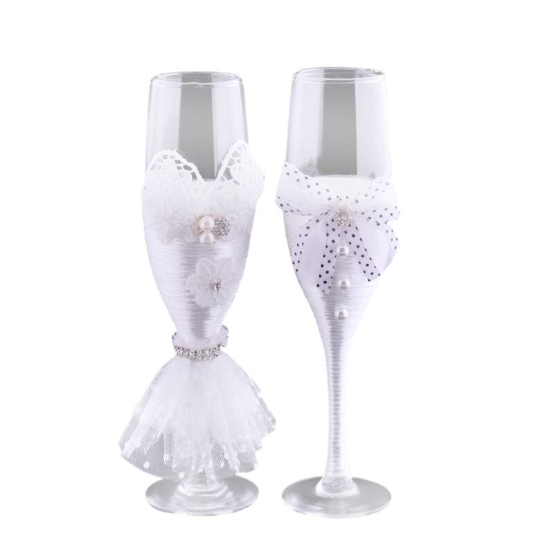 Brudekjole vinglas-håndlavet brudepar champagne fløjter brudepar champagneglas(sæt  of 2): Default Title