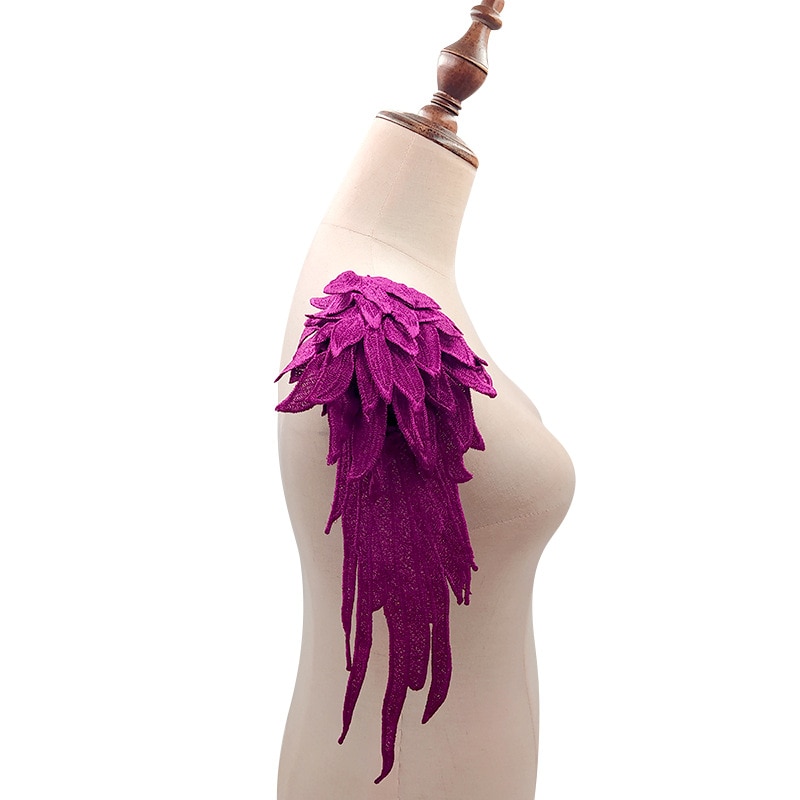 Accesorios de alas de ángel para vestido de banquete, calcomanía bordada de múltiples capas de encaje ahuecada hecha a mano, accesorios de Color sólido, 1 par: Purple