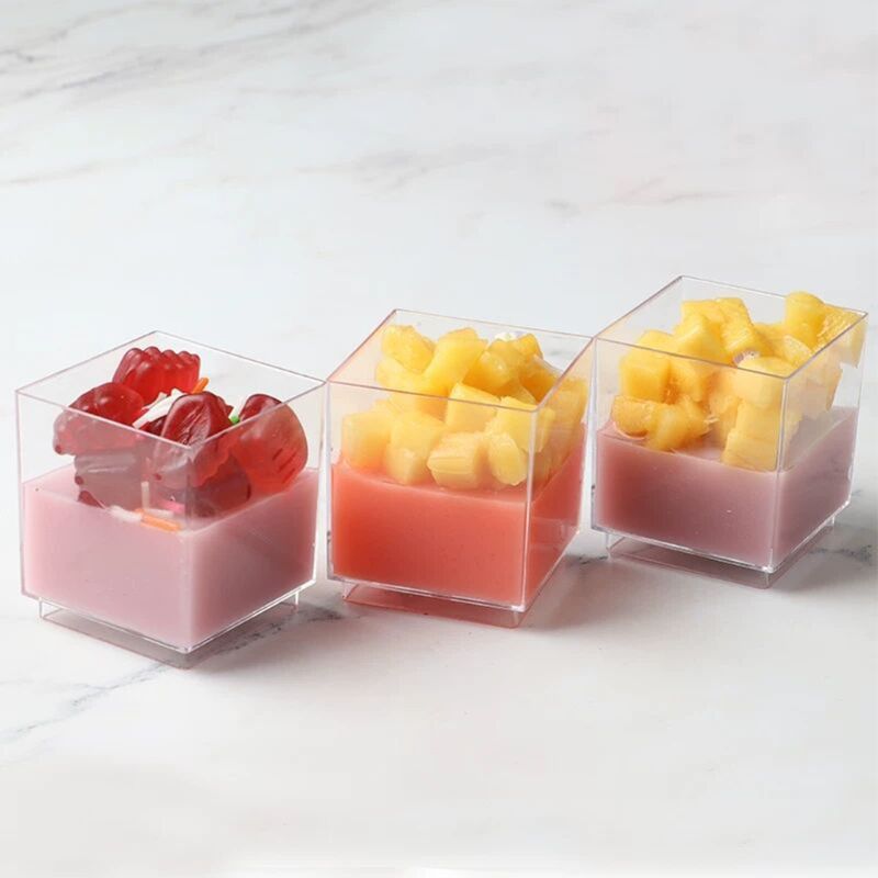Vasos de postre de plástico transparente, Cuadrado Grado de comida, 10 paquetes, 2,3 oz