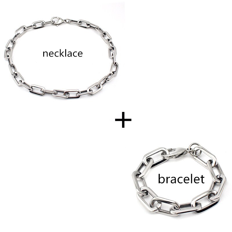 Pulsera de cadena de eslabones unisex, brazalete grueso de acero inoxidable redondeado, rectangular, color plateado, joyería de , cierre de langosta: necklace bracelet